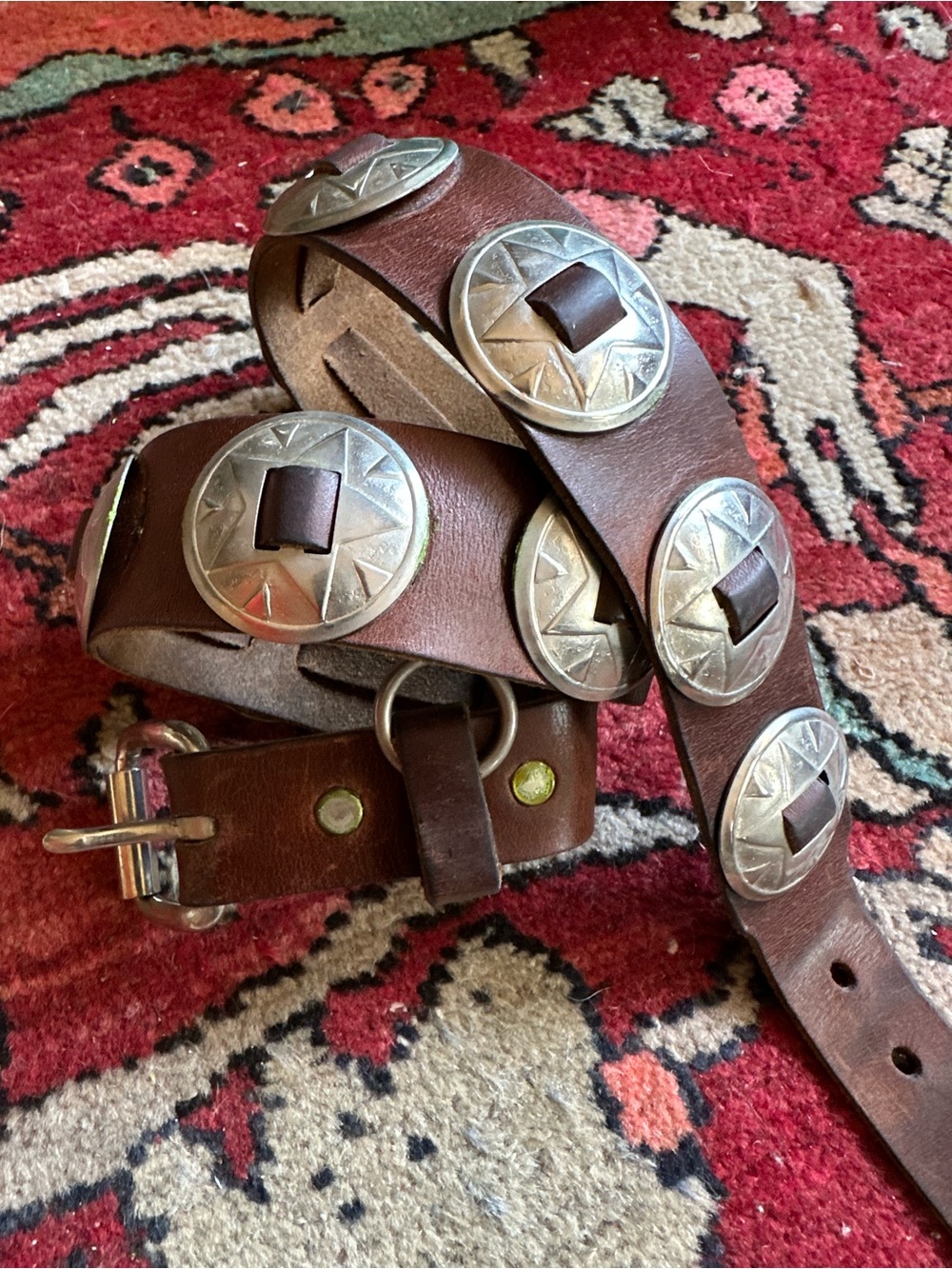 Vintage 70s Genuine Leather Woven Conch  Western Belt